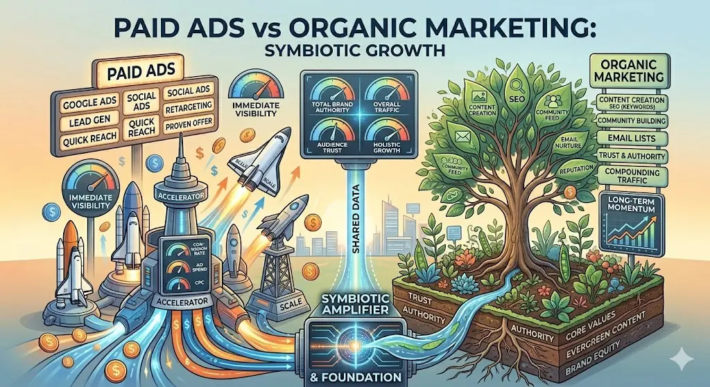 difference between paid ads and organic marketing done by digital marketing expert in thrissur
