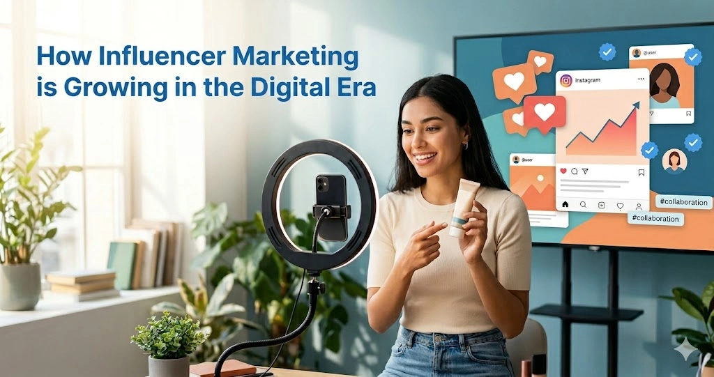 digital marketing expert in thrissur taking blog on influncer marketing in her studio